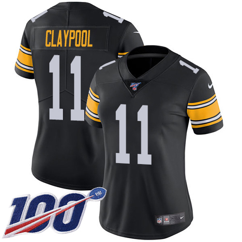 Pittsburgh Steelers #11 Chase Claypool Black Alternate Women Stitched NFL 100th Season Vapor Untouchable Limited Jersey->youth nfl jersey->Youth Jersey